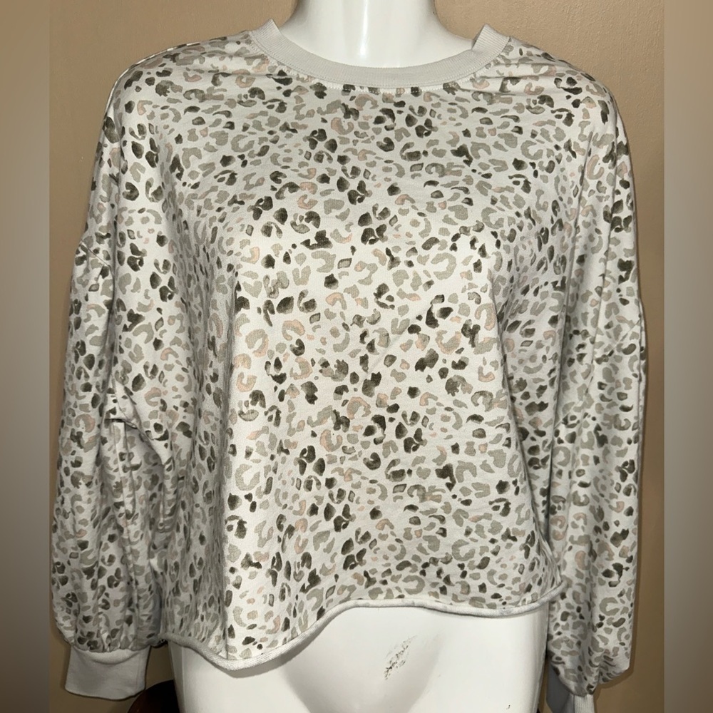 Z Supply Cream and Gray Leopard Print Sweatshirt